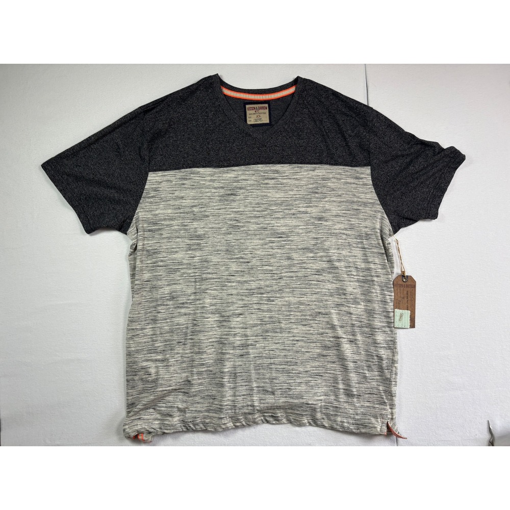 Hudson & Barrow Mens‎ 3X Gray Space Dye Colorblock V-Neck T-Shirt NWT Big & Tall